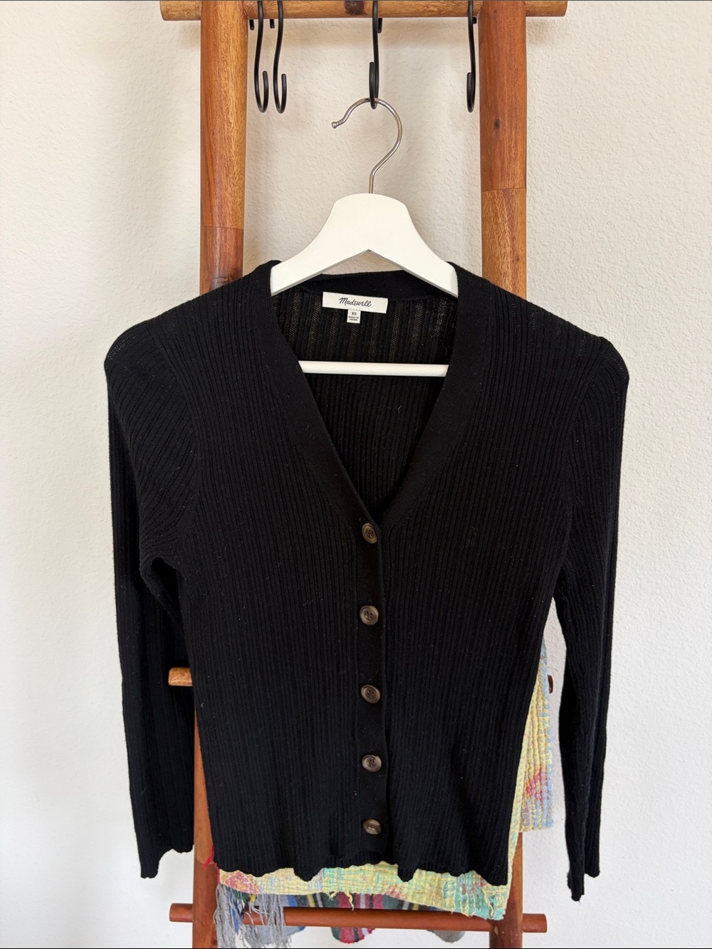 Madewell Black Ribbed V-Neck Button-Up Cardigan